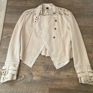 We The Free | Wool Studded Snap Button Ivory Cream Cropped Moto Blazer